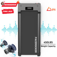 PACEROCKER Walking Pad Treadmill with 12% 9-Level Auto Incline, Under Desk Treadmill for Home with Hiking Mode, 400+ lbs Capacity, HI-RES AUDIO Bluetooth Speaker