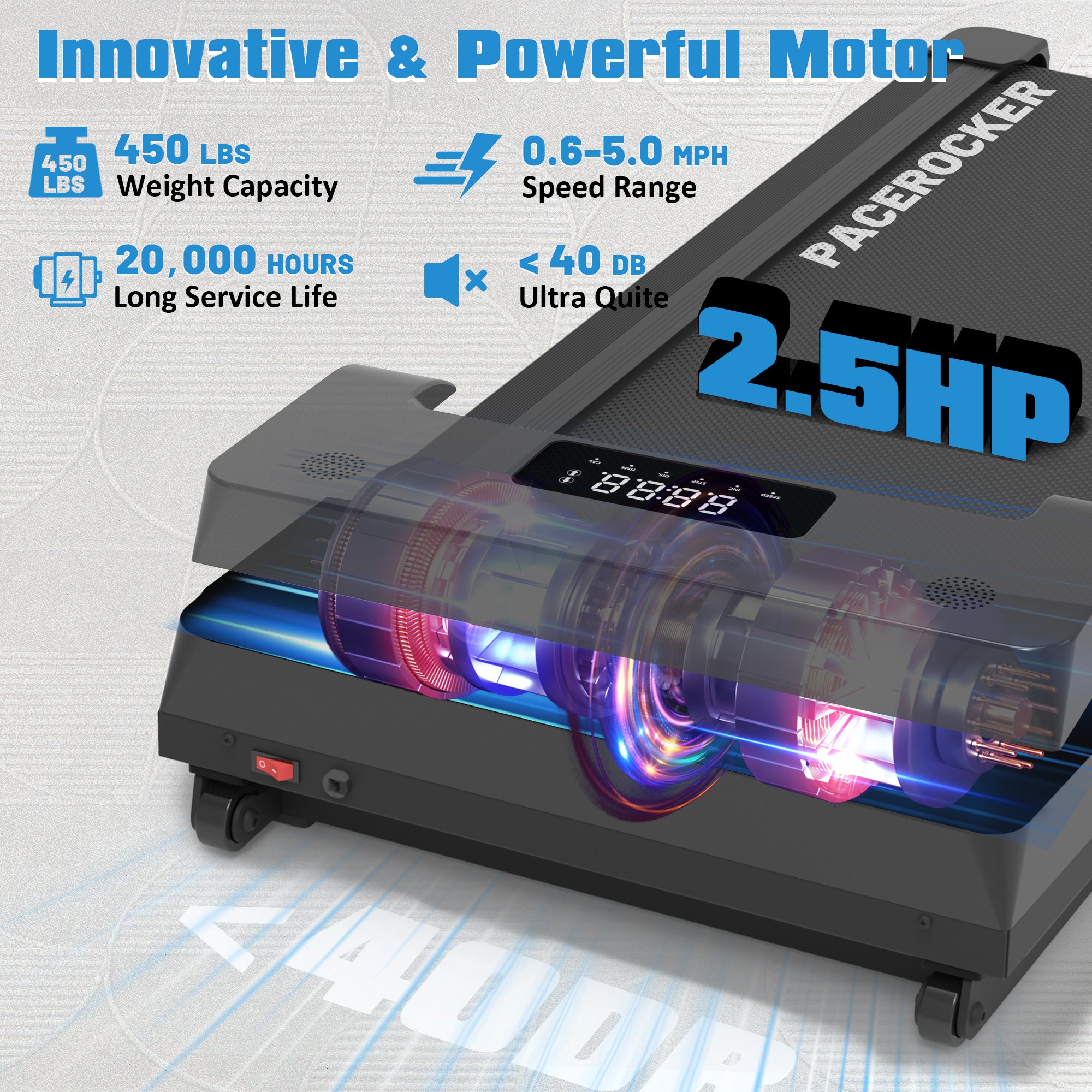 PACEROCKER Walking Pad Treadmill with 12% 9-Level Auto Incline, 450 lbs Capacity Bluetooth Speaker Under Desk Treadmills for Home Hiking, 5 MPH, Grey Black