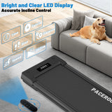 PACEROCKER Walking Pad Treadmill with 12% 9-Level Auto Incline, 450 lbs Capacity Bluetooth Speaker Under Desk Treadmills for Home Hiking, 5 MPH, Grey Black