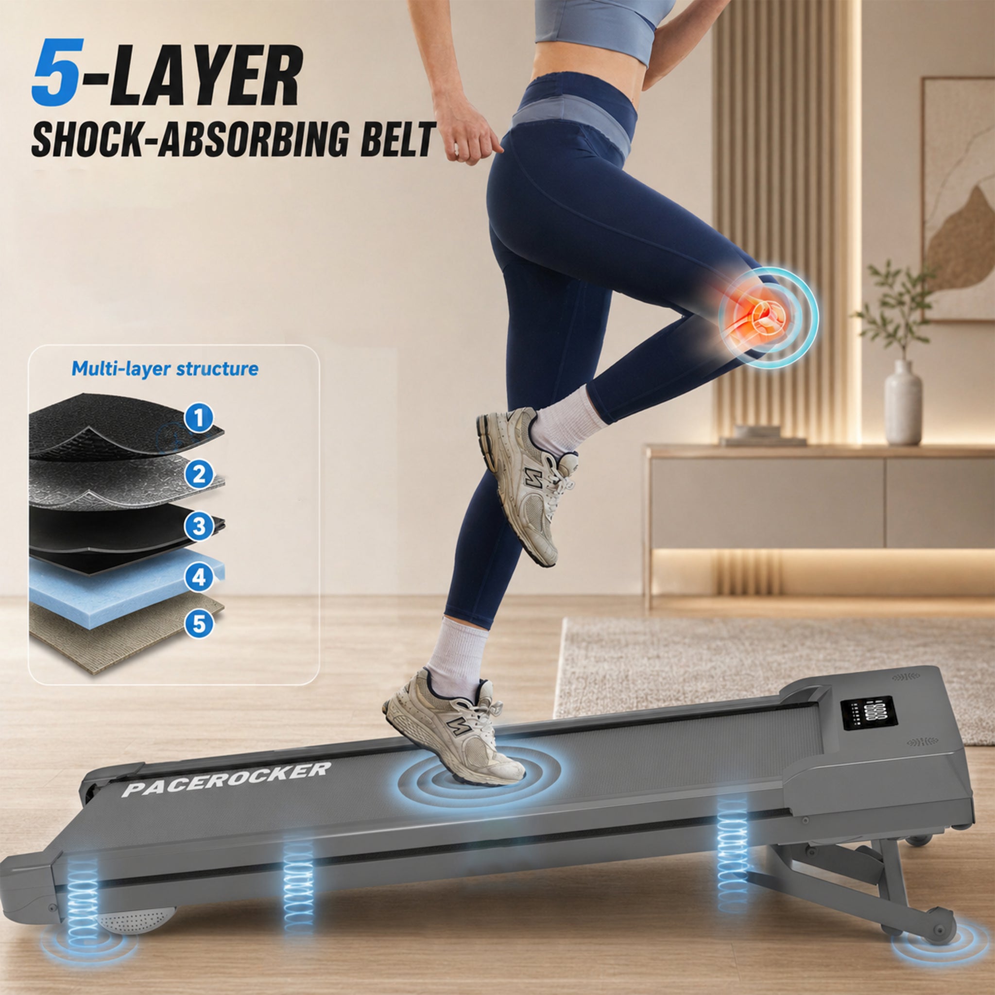 PACEROCKER Walking Pad Treadmill with 12% 9-Level Auto Incline, 450 lbs Capacity Bluetooth Speaker Under Desk Treadmills for Home Hiking, 5 MPH