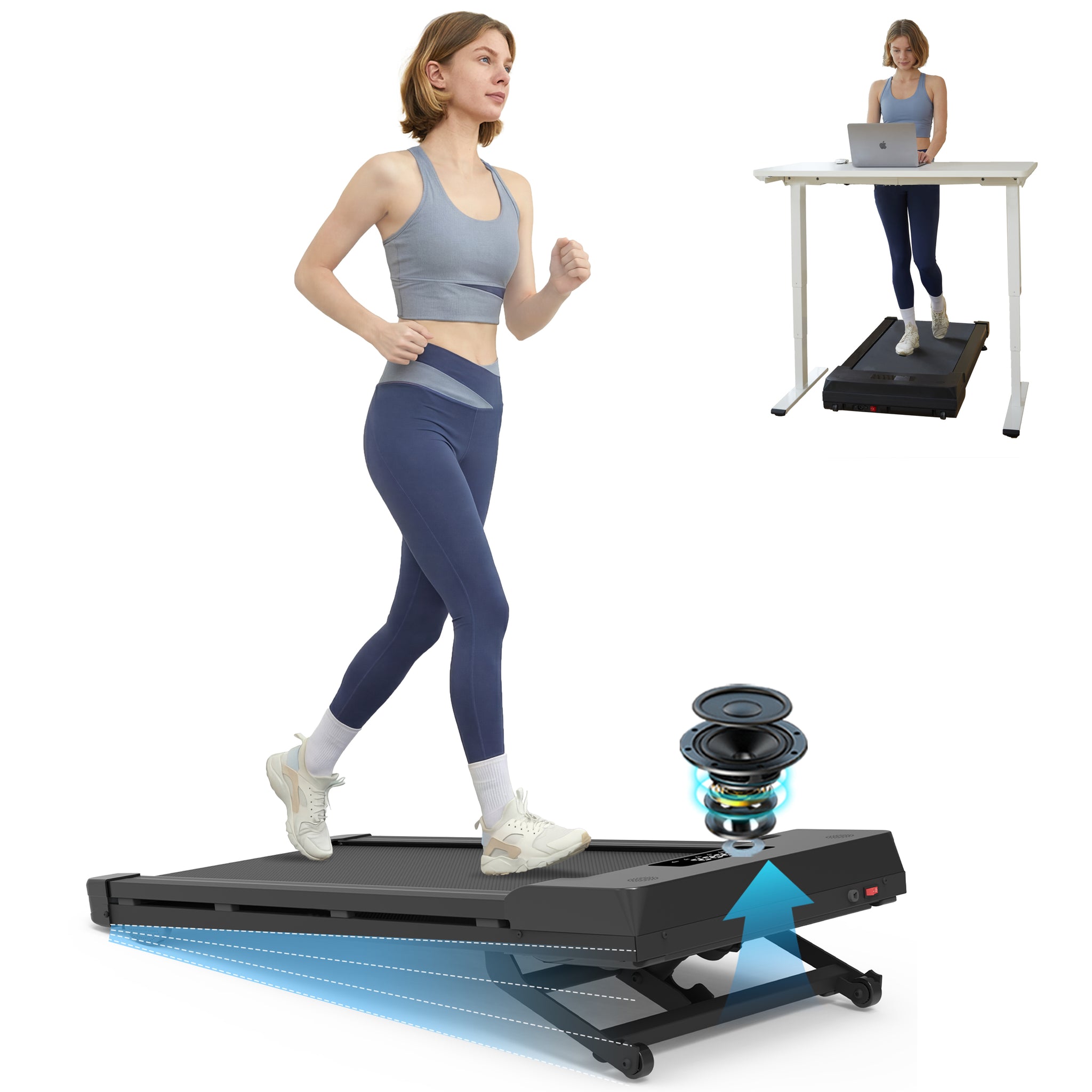PACEROCKER Walking Pad Treadmill with 12% 9-Level Auto Incline, 450 lbs Capacity Bluetooth Speaker Under Desk Treadmills for Home Hiking, 5 MPH, Grey Black